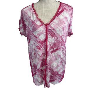 Simply Vera Vera Wang XL Pink & White Abstract Print V-Neck Short Sleeve Top Blo